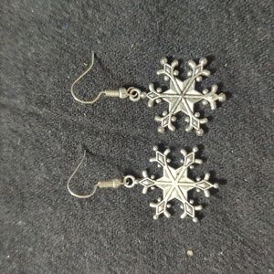 Silver Tone Snowflake Dangle Statement Earrings